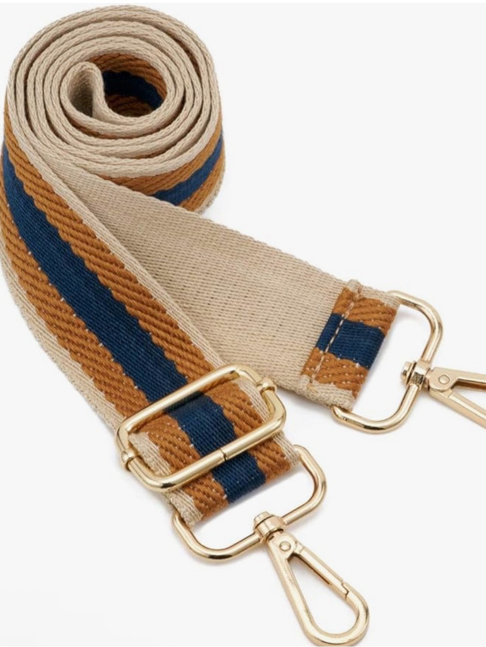 Amazon Wide Adjustable Canvas Bag Strap in Beige, Navy & Tan with Gold Hardware
